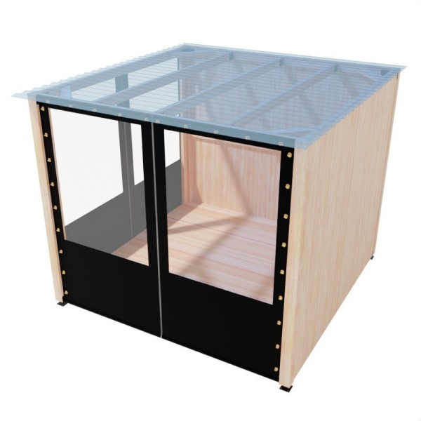 3x3 m Pergola with Two Wooden Panels and Tarpaulin